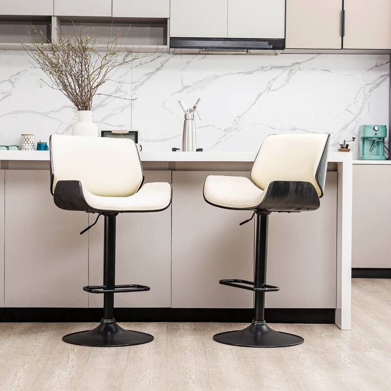 Glitzhome 46"H MidCentury Modern Adjustable Swivel Bar Stool Set of 2